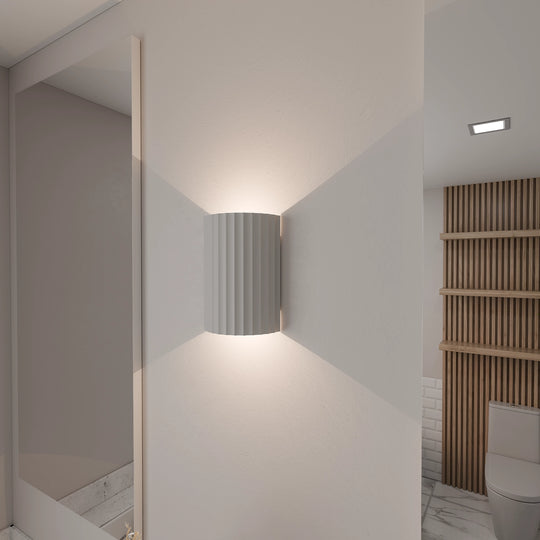 Calibo Munia Sculptural Ribbed LED Linear Pendant with Paintable Gypsum Surface