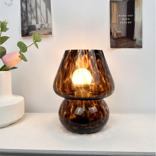 Vintage Speckled All Glass Mushroom Table Lamp - Bedside Soft Ambient Night Light, AU Plug with 3 Colors Temperature Rocker Switch, Amber Speckled