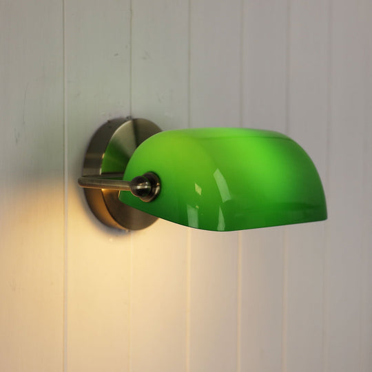 Bankers Wall Light Antique Brass & Green Glass - OL50401AB