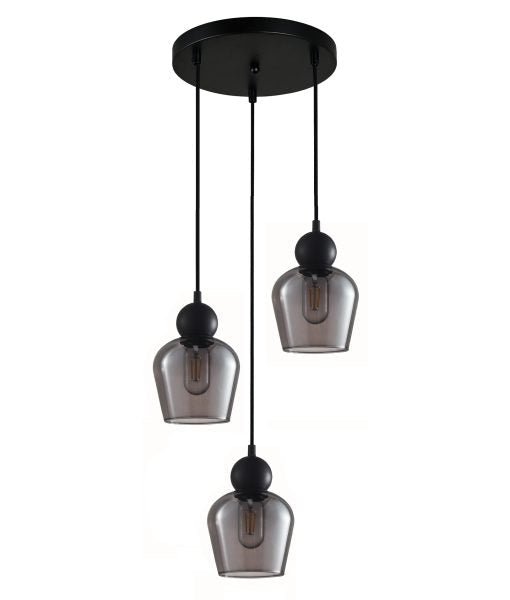 Interior Black Smoke Ellipse Glass Shape 3 Light Cluster Pendant - CHAMPAN2X3R