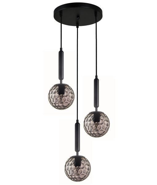 Interior Black Smoke Spherical Glass Shape 3 Light Cluster Pendant - TRATTINO2X3R