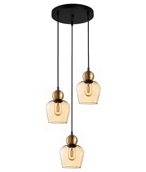 Interior Bronze Amber Ellipse Glass Shape 3 Light Cluster Pendant - CHAMPAN1X3R
