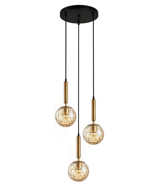 Interior Bronze Amber Spherical Glass Shape 3 Light Cluster Pendant - TRATTINO1X3R