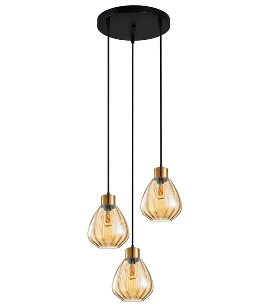 Interior Bronze Amber Wine Glass Ribbed 3 Light Cluster Pendant - TULIP1X3R
