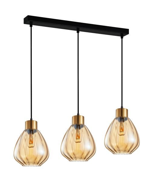Interior Bronze Amber Wine Glass Ribbed 3 Light Island Pendant - TULIP1X3S