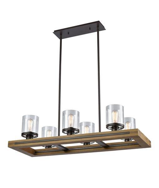 METI Warm Chestnut Wood 6 Light Rectangular Pendant - METI01