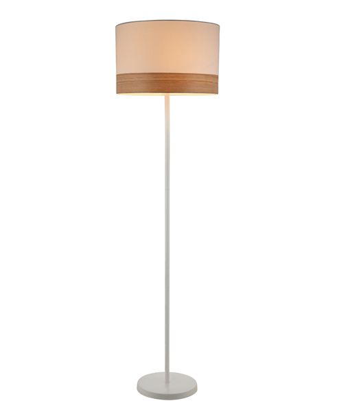 TAMBURA White Cloth Shade With Blonde Wood Trim Large Floor Lamp - TAMBURA11FL