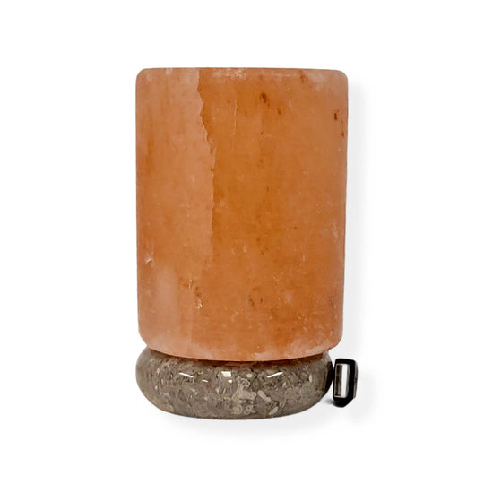 USB Himalayan Salt Lamp Carved Cylinder Shape Pink Crystal Rock LED Light