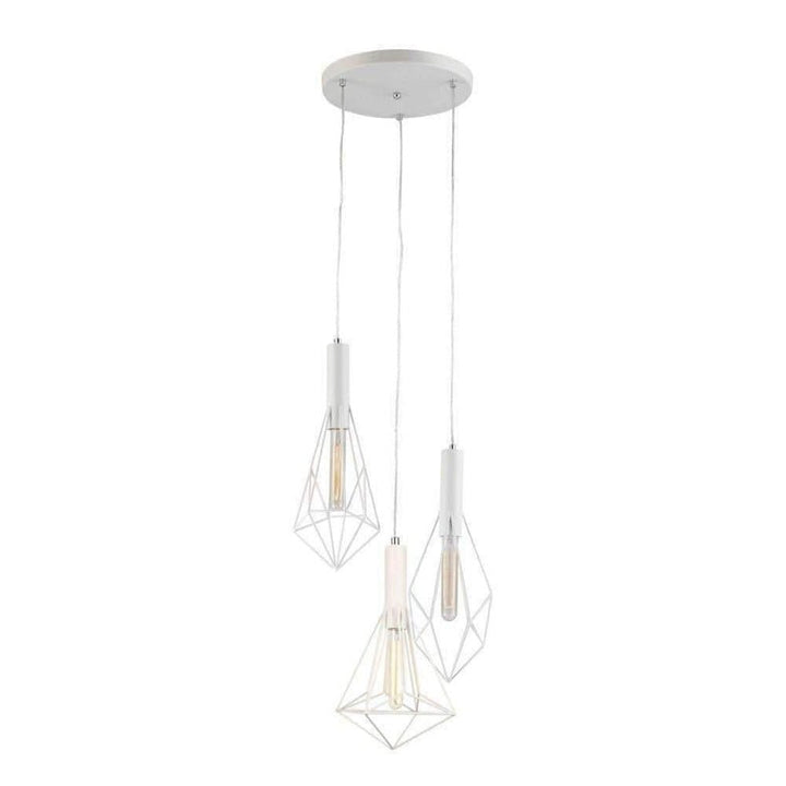 WHITEBAND White Iron Cage 3 Light Round Base Pendant - WHITEBAND2X3
