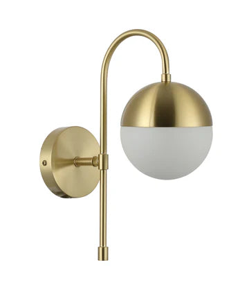ARO2 Interior Round Opal Glass with Satin Gold Bracket Wall Light