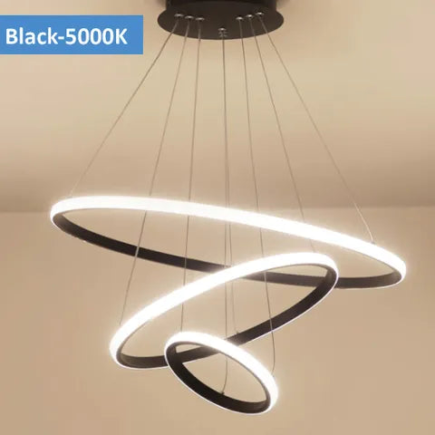 Crown 3 Ring Pendant Light 3000k/5000k in Black, Chrome or Gold