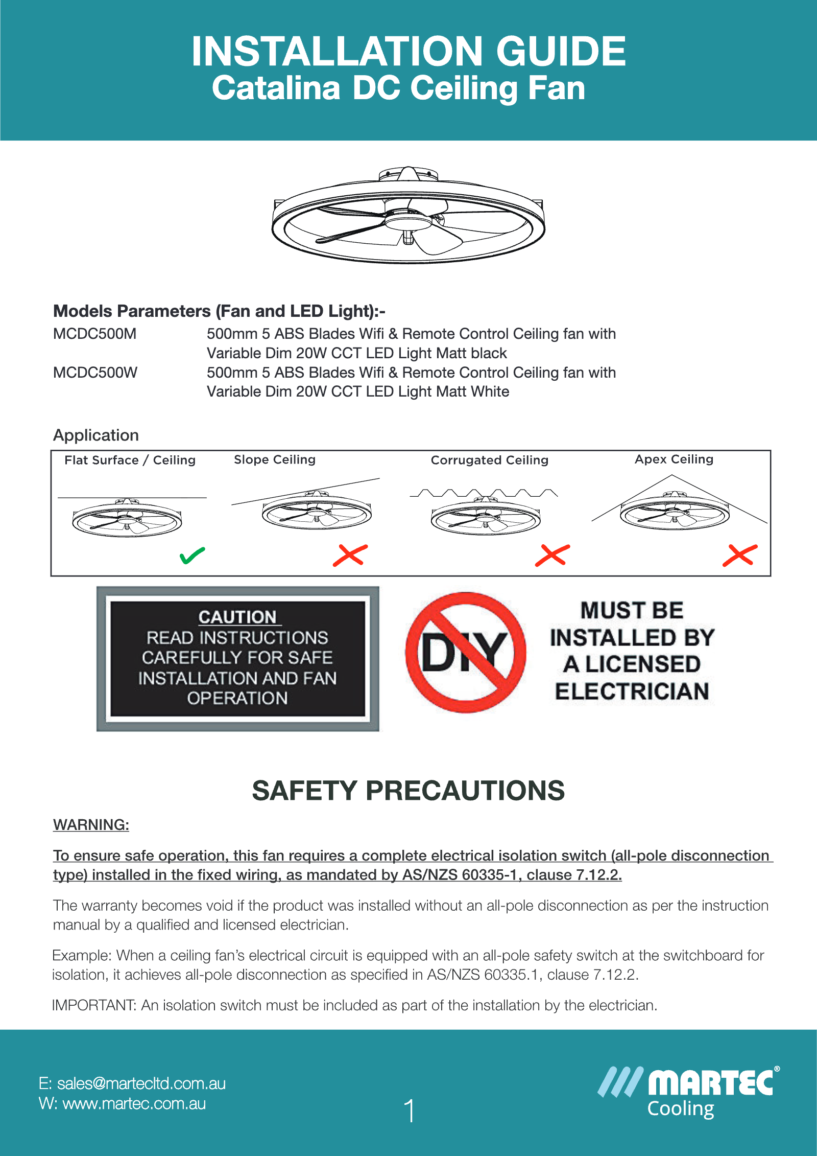 Catalina DC 21″ Smart Ceiling Fan With Remote Control + LED Light