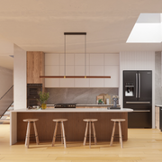 Calibo Aquila 2000mm Timber Tubular LED Linear Pendant with Brass Finish Collar photo 1