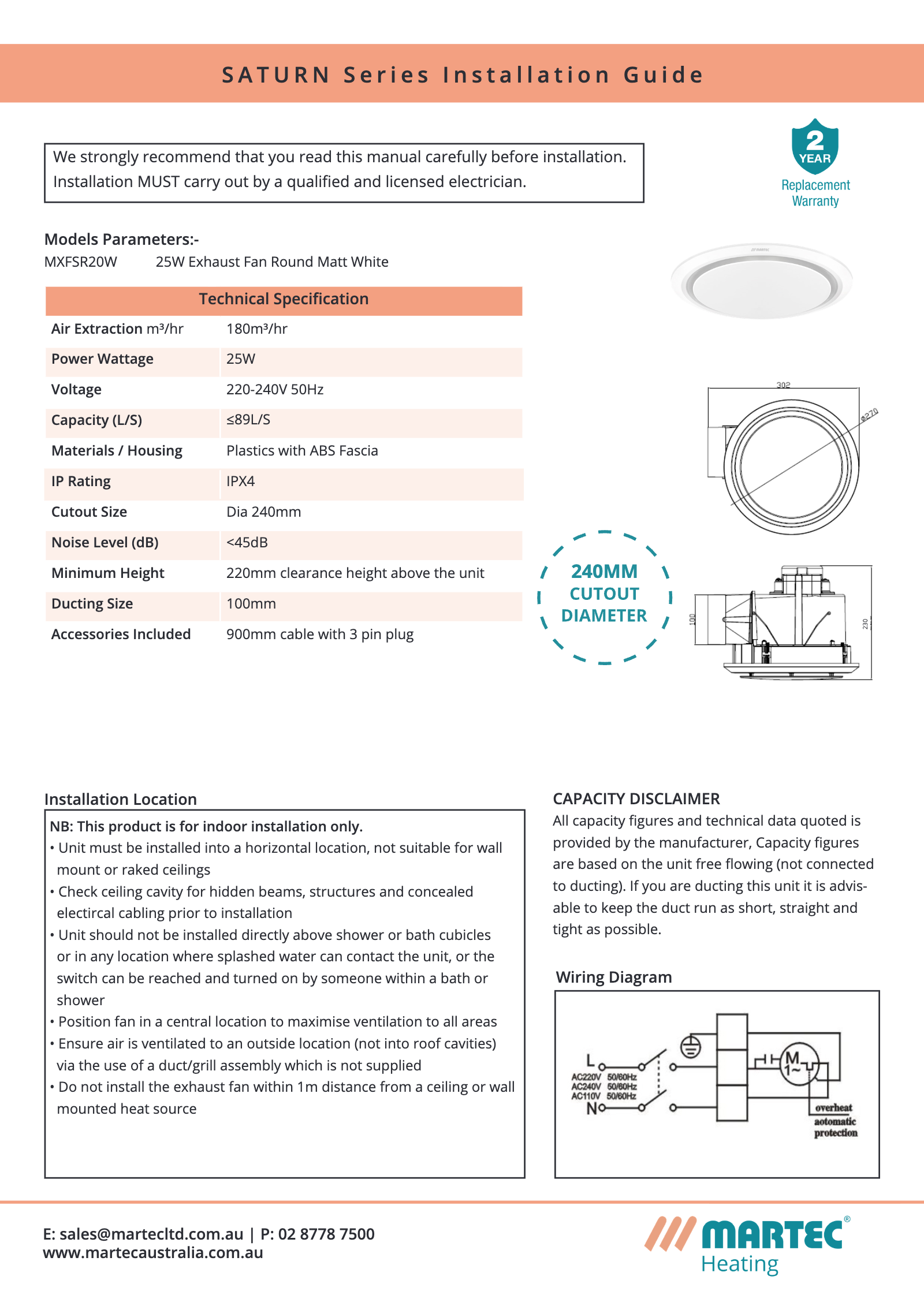 Saturn 240 / 295 Exhaust Fan Round or Square