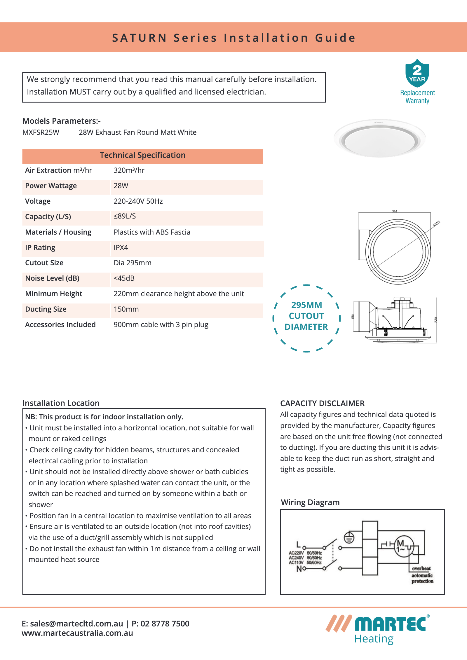 Saturn 240 / 295 Exhaust Fan Round or Square