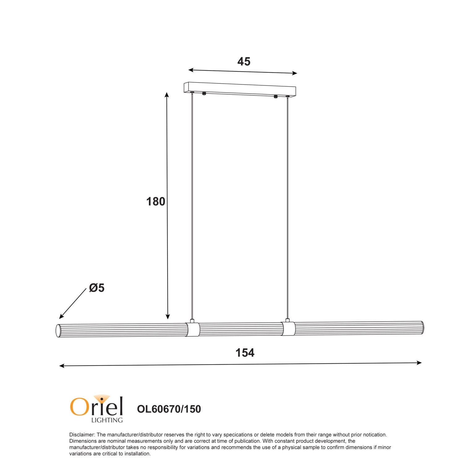MAXWELL SATIN BRASS Linear Ribbed TriColour LED Pendant