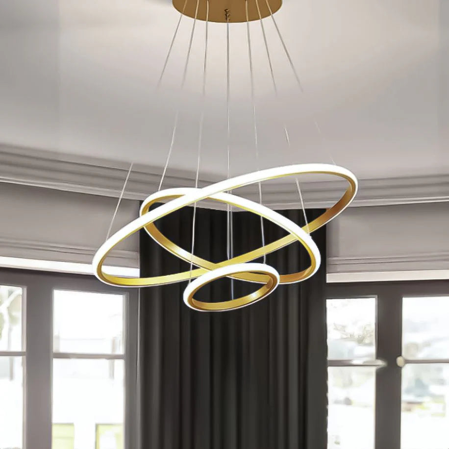 Crown 3 Ring Pendant Light 3000k/5000k in Black, Chrome or Gold