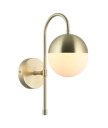 ARO2 Interior Round Opal Glass with Satin Gold Bracket Wall Light