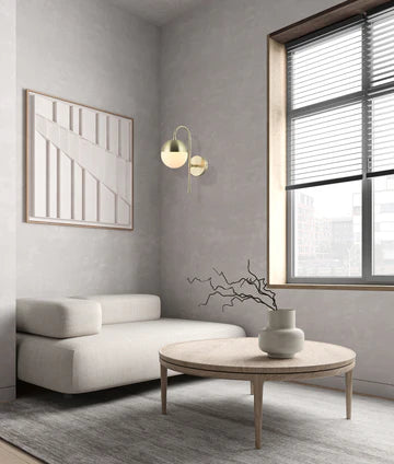 ARO2 Interior Round Opal Glass with Satin Gold Bracket Wall Light
