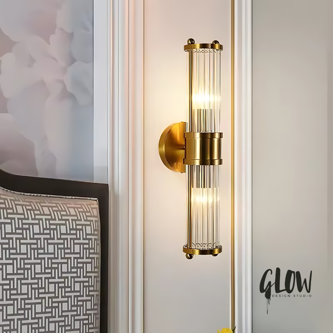 Park Lane Antique Brass and Ribbed Glass Wall Light