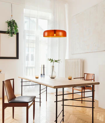 GELATINA: Interior Dome Glass with Brass Highlight Pendant Lights