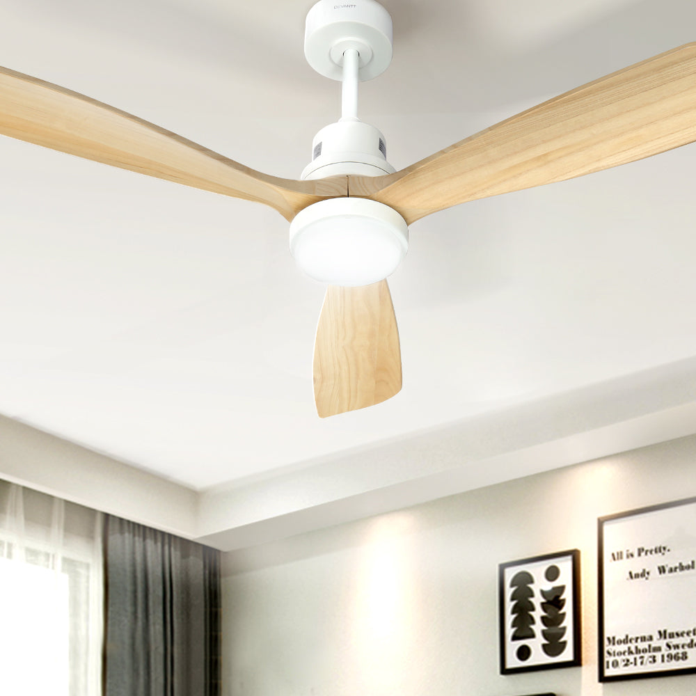 Devanti 52'' Ceiling Fan DC Motor LED Light Remote - Light Wood