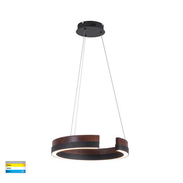 Orah Walnut Timber with Black Aluminium 600mm Round Pendant