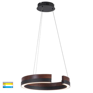 Orah Walnut Timber with Black Aluminium 800mm Round Pendant