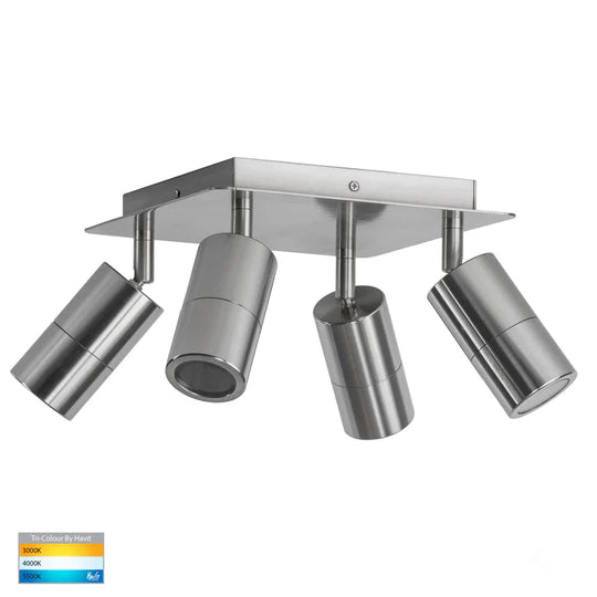 Tivah Titanium Aluminium 4 Light TRI Colour LED Square Plate
