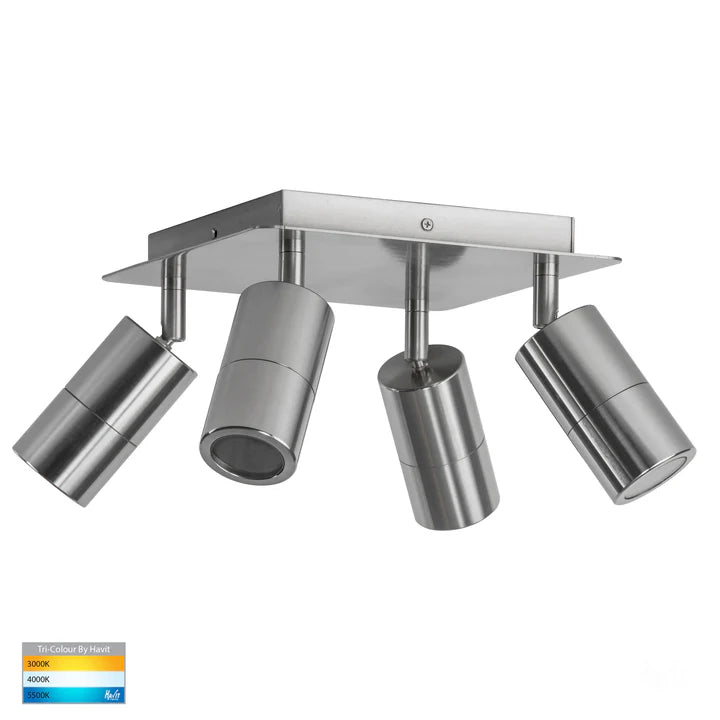 Tivah Titanium Aluminium 4 Light TRI Colour LED Square Plate