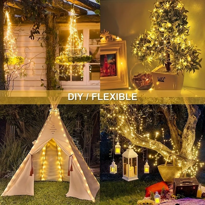 solar outdoor string lights, 300LED solar lights, copper wire fairy lights, 8-pattern solar lights, garden lights Australia, courtyard lights, Christmas lights, party lights, wedding lights, warm white, cool white, multi-color solar lights - Warm light -
