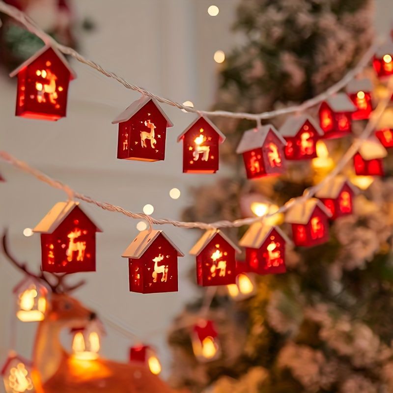 Christmas Outdoor Decorations Christmas String Lights Red House Shaped Lights - Christmas tree - Size 320cm USB model