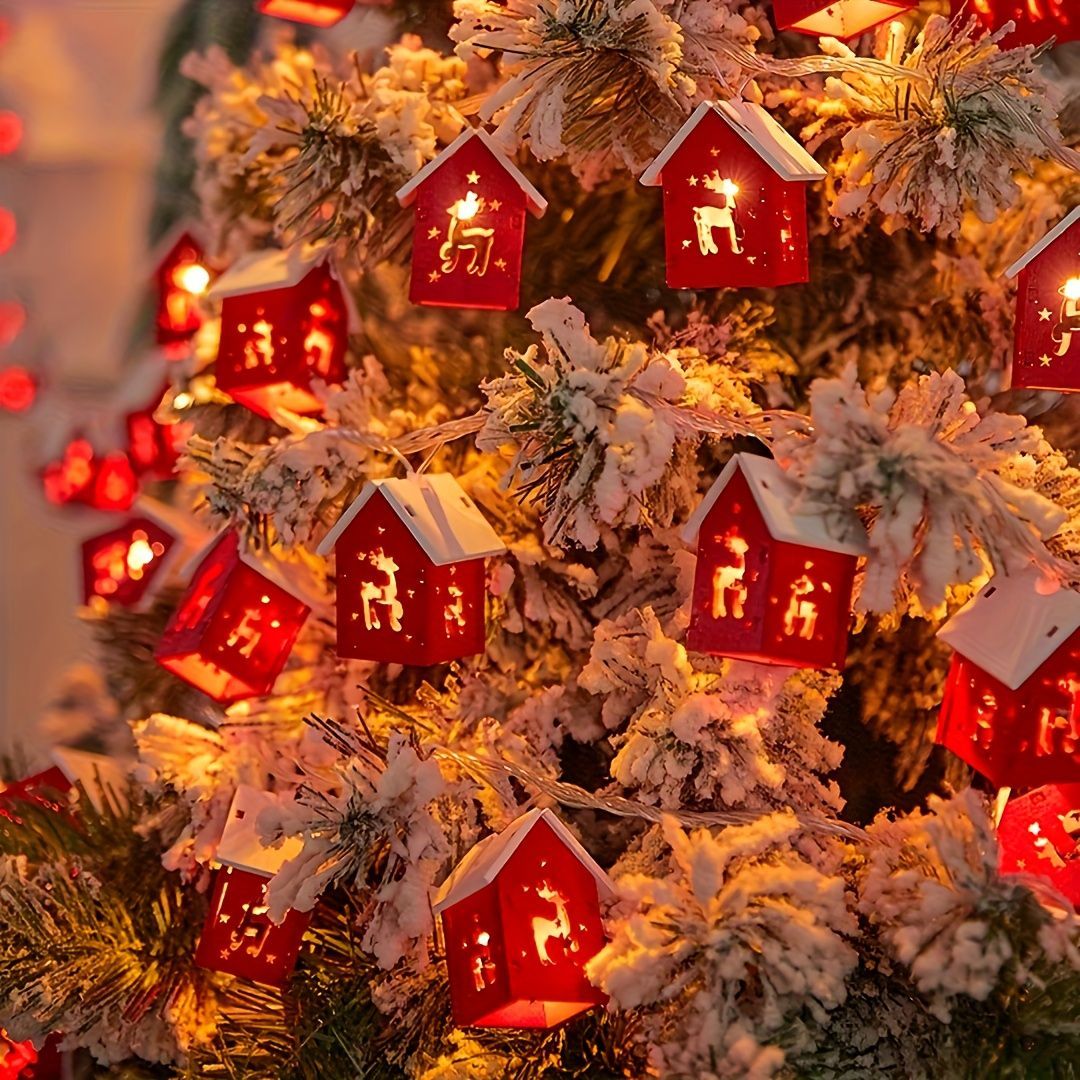 Christmas Outdoor Decorations Christmas String Lights Red House Shaped Lights - Christmas tree - Size 320cm USB model