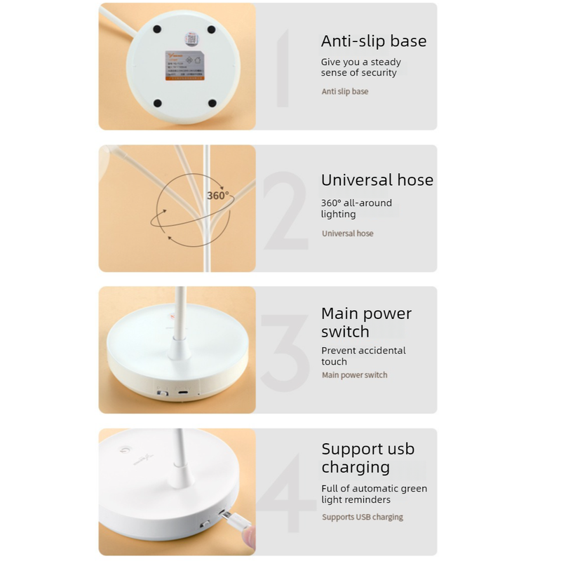 White Dimmable LED Night Light, Flicker-Free and Blue Light-Free, Cordless and Plug-in Dual-Purpose Desk Lamp