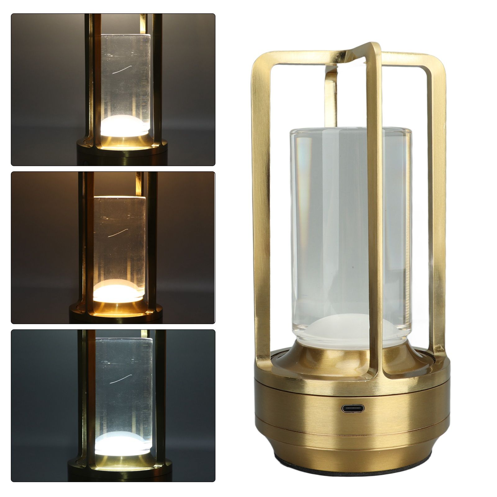 Cordless Table Lamp 3 Colors Stepless Dimming LED Table Lamp Rechargeable Touch Lamp Bedside Nightstand Lamp Gold