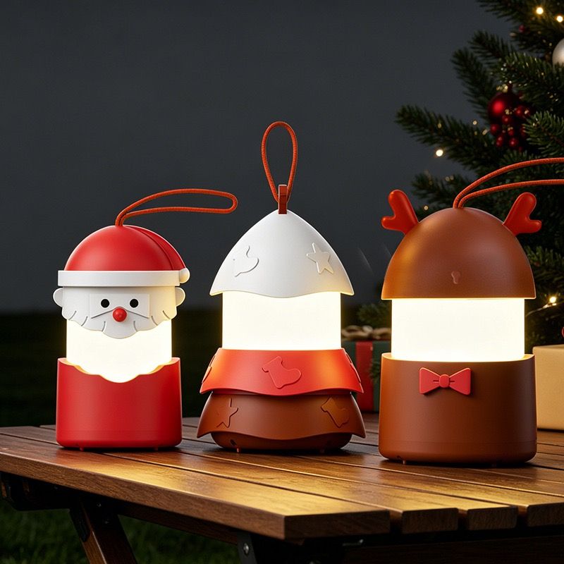 Christmas Music LED Night Light Lantern, Rechargeable with Warm White & 7-Color Changing Lights, Santa Reindeer Christmas Tree Design for Holiday Decor, Kids Bedroom, Party Ambiance Gift – 1 Piece or 3 Pieces Set (Santa（1PCS）+Reindeer（1PCS）+ Christmas tre