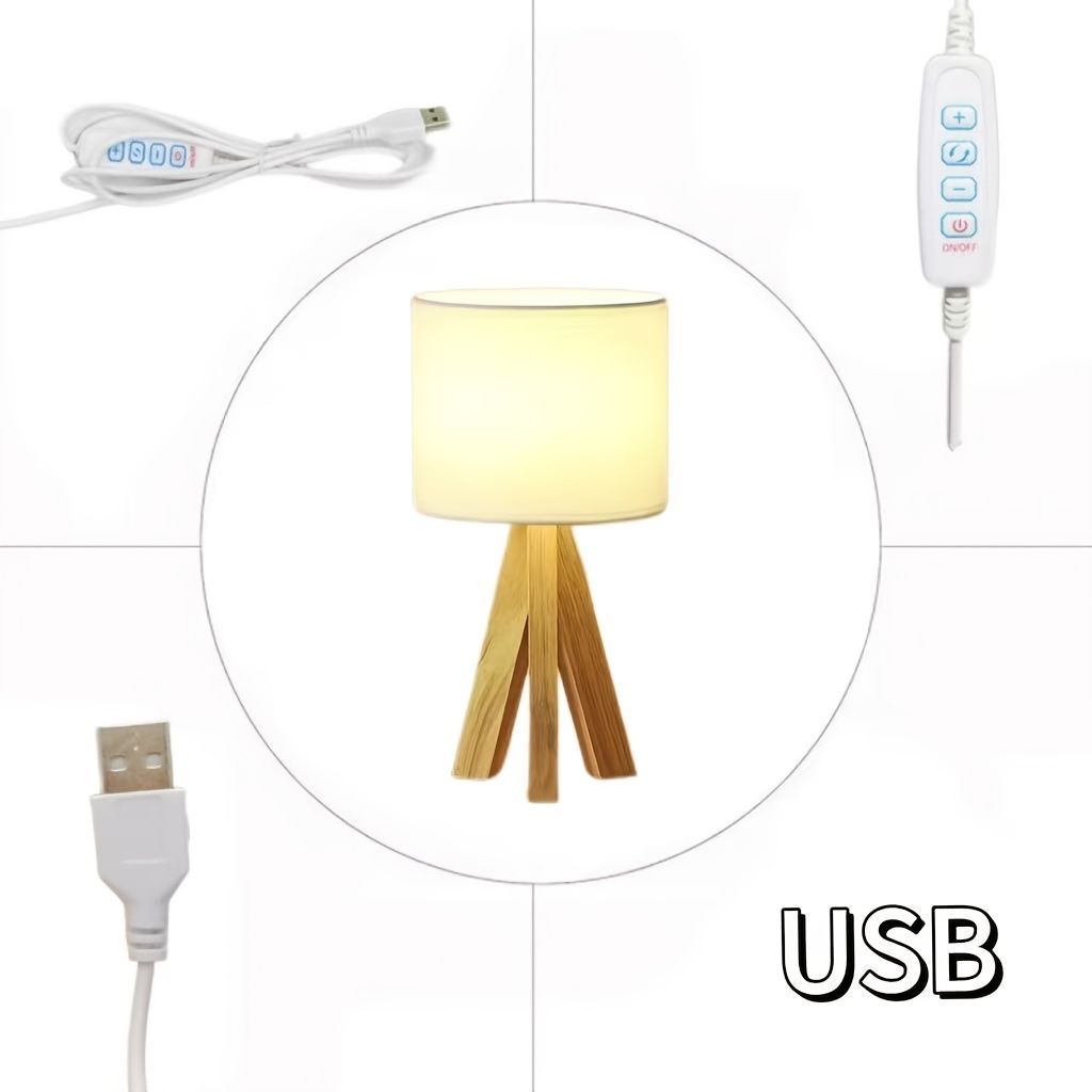 Beige tripod table lamp, bedside lamp, desk lamp, home lighting, wooden lamp, fabric shade lamp, contemporary lamp, Australia