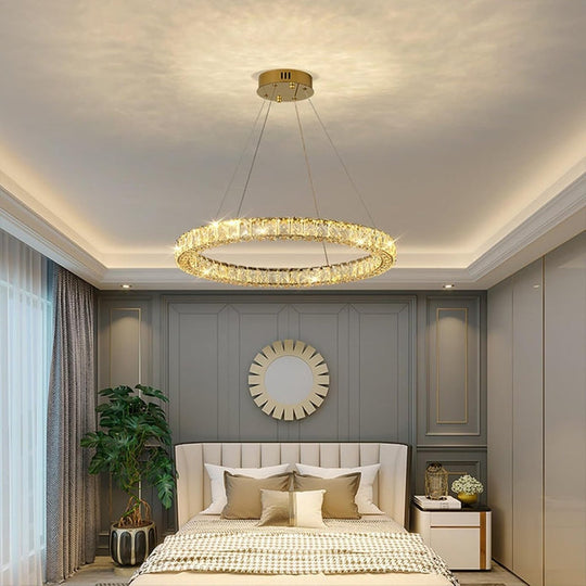 BAMDECOR C3313/1 Modern Crystal Chandeliers Lighting Fixtures Contemporary Round Chandelier Lighting Fixtures Crystal Pendant Ceiling Lights(Gold)