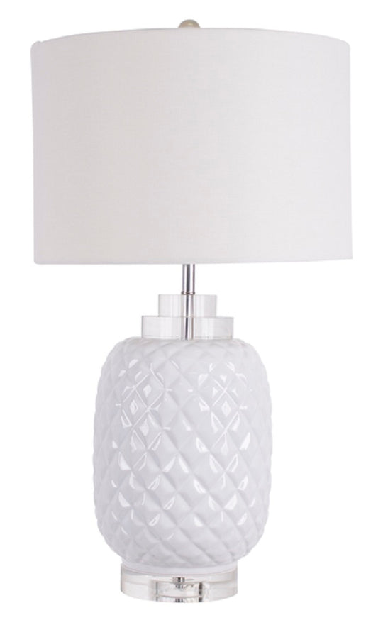Island White Table Lamp Gloss Ceramic Bedside 67cm