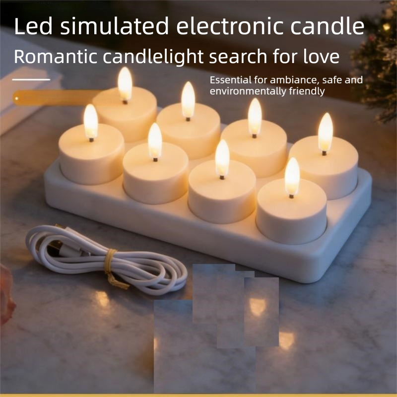 LED Rechargeable Flameless Candle Night Light Set (6 Units, with Lampshade)– USB Charging Decorative Tea Light Ambient Lighting for Christmas & Home Decor