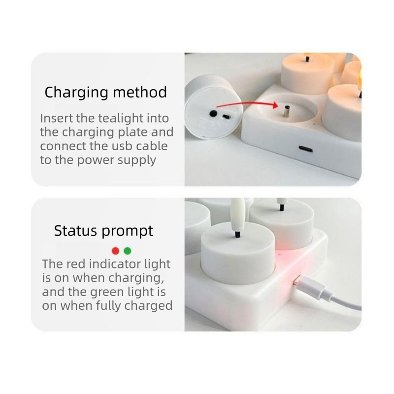 LED Rechargeable Flameless Candle Night Light Set (6 Units, with Lampshade)– USB Charging Decorative Tea Light Ambient Lighting for Christmas & Home Decor