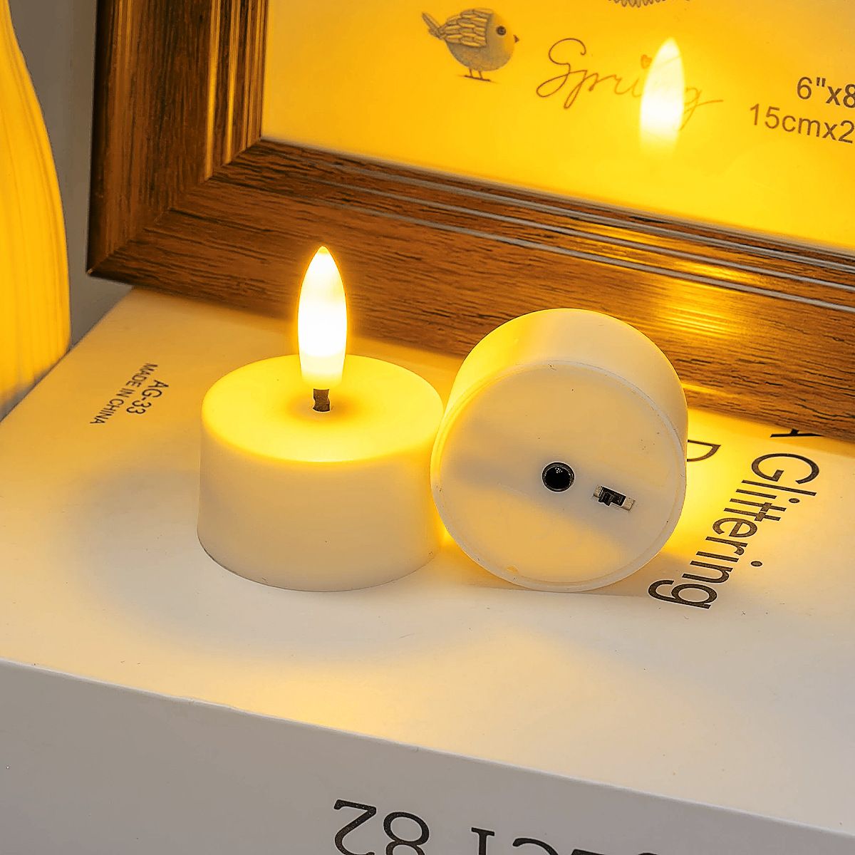 LED Rechargeable Flameless Candle Night Light Set (12 Units, with Lampshade)– USB Charging Decorative Tea Light Ambient Lighting for Christmas & Home Decor