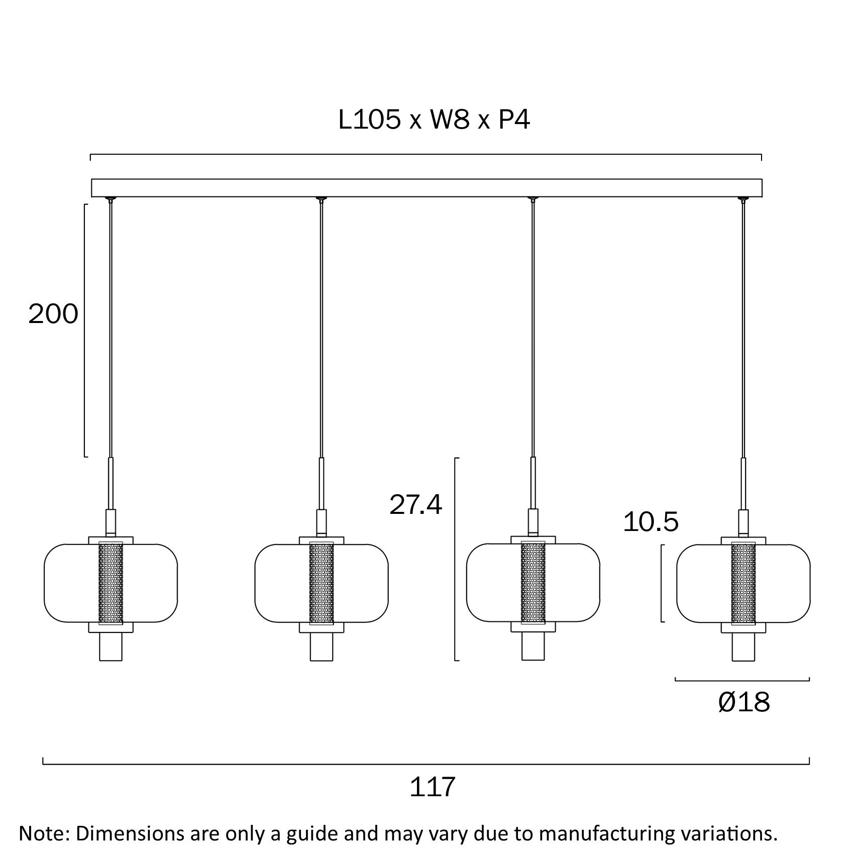 VOLEN 4 LIGHT BAR PENDANT