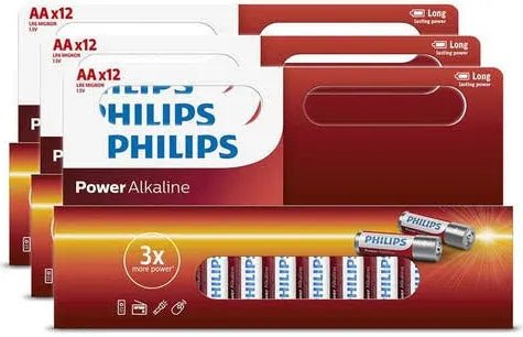 3 x Philips AA Alkaline Batteries 12-Pack-Batteries-Philips