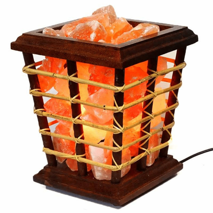 5kg Himalayan Salt Chunks Bamboo Fire Basket Lamp-Salt lamp-Green Earth Lighting Australia