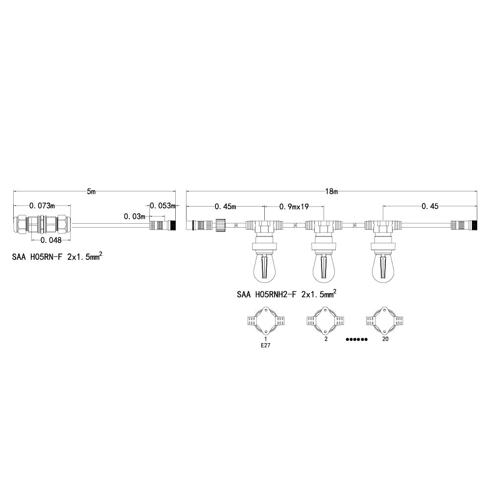 Dimmable Low Voltage 18M LED Festoon Kit at 90 cm intervals