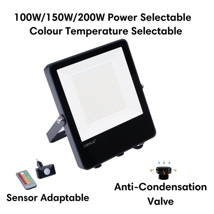 Domus BLAZE-PRO - 100/150/200W LED Tri-Colour Power Selectable Sensor Adaptable Medium Size DIY Floodlight IP66