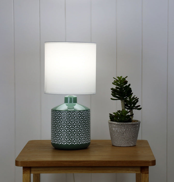 Celia Table Lamp Green With White Shade