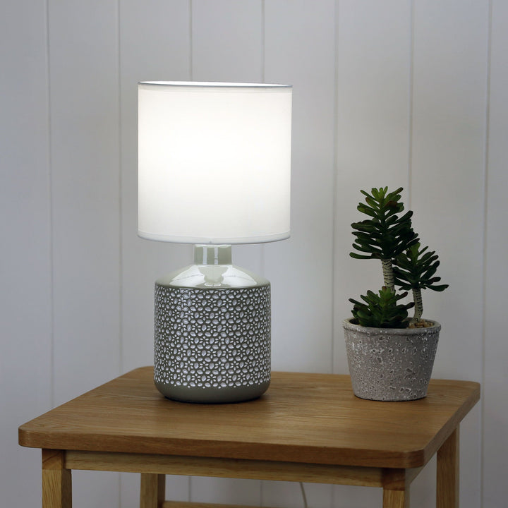 Celia Table Lamp Grey With White Shade