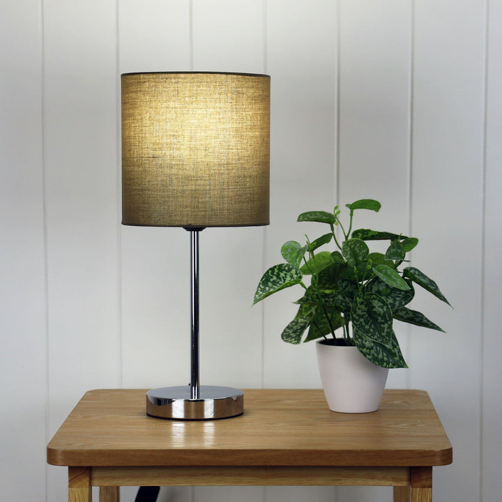 Zola Table Lamp Chrome and Taupe Shade
